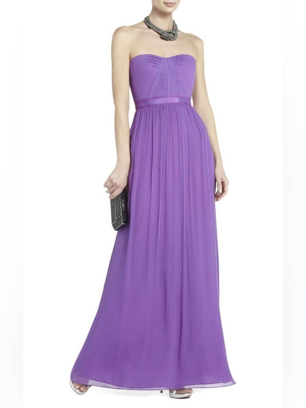 NWT 100% Silk Dress Formal Gown Prom BCBGMAXAZRIA Dark Iris Lilac Retailed $298